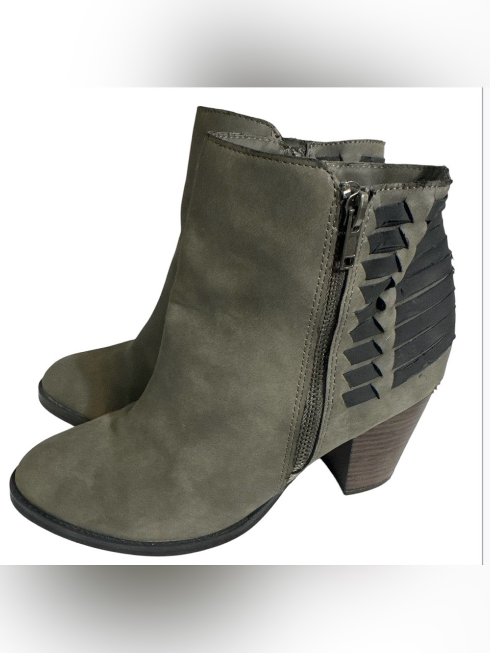 Sugar Haulk Grey Suede-Look Ankle Booties with Woven Back Size 8